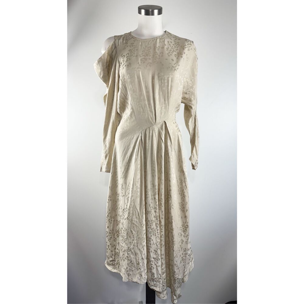 NWT Iro Women's Atry Leopard Print Asymmetric Cold Shoulder Dress Cream Size 20W